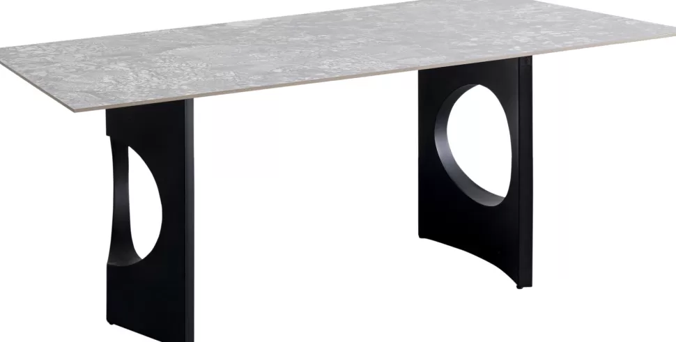 Stoły-KARE Design Stół Do Jadalni Blat Ceramiczny Odcienie Szarości Nogi Czarne Stalowe 180x90 Cm