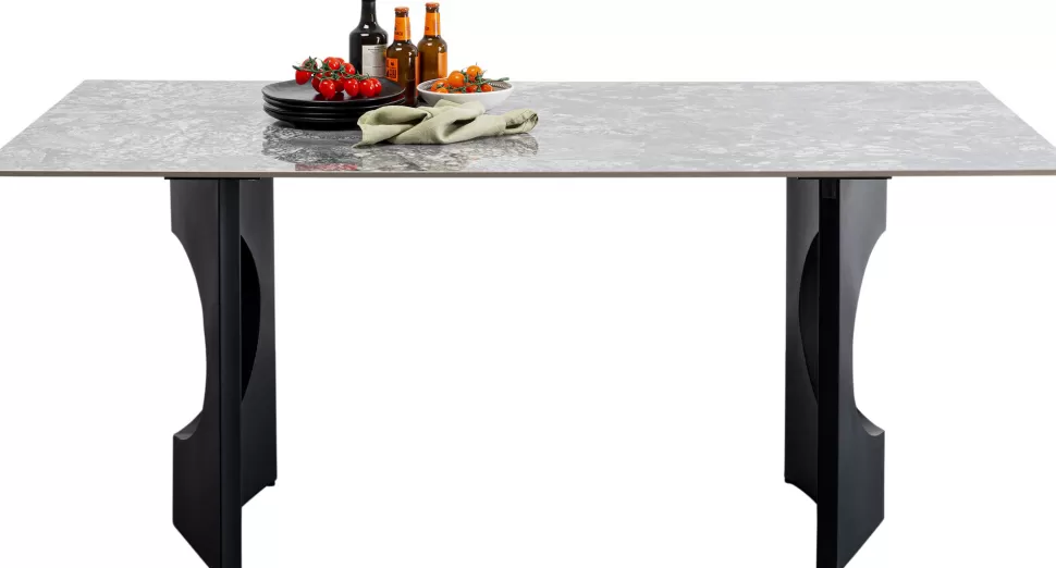 Stoły-KARE Design Stół Do Jadalni Blat Ceramiczny Odcienie Szarości Nogi Czarne Stalowe 180x90 Cm