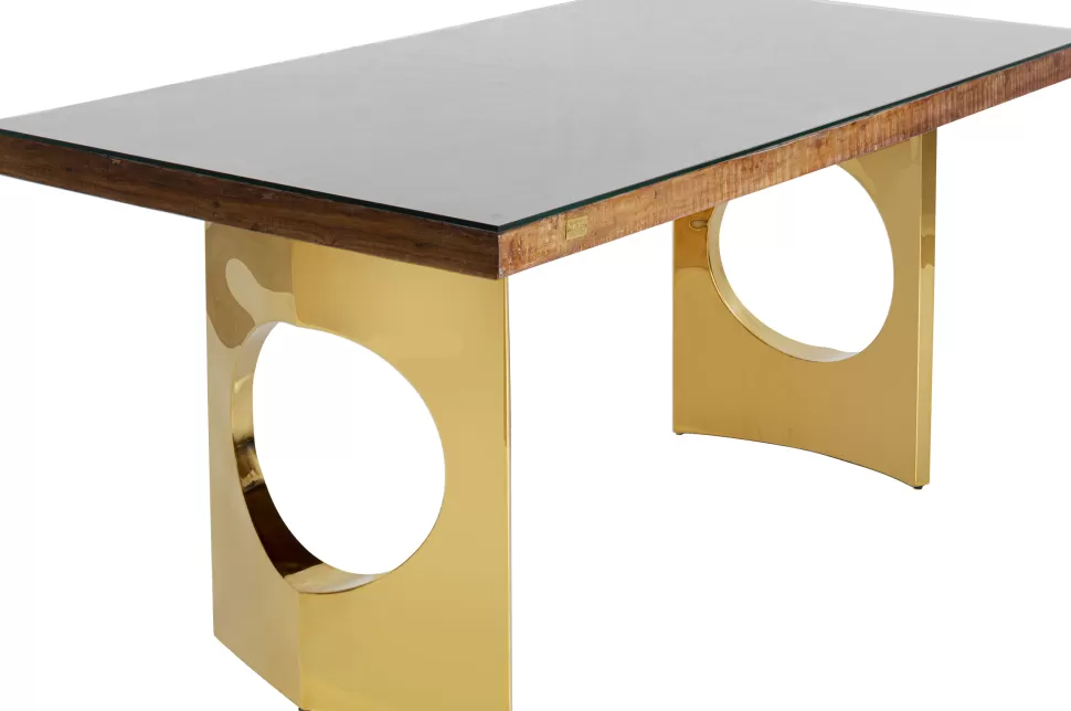 Stoły-KARE Design Stół Do Jadalni Blat Drewno I Szkło Nogi Złote 180x90 Cm