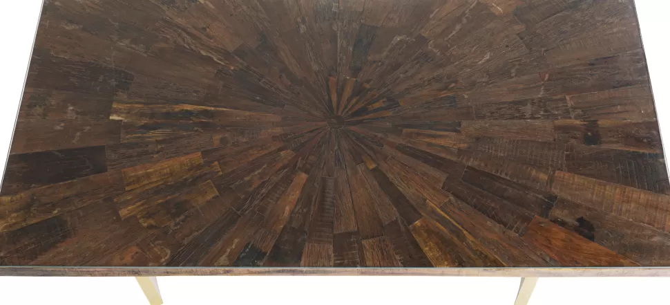 Stoły-KARE Design Stół Do Jadalni Blat Drewno I Szkło Nogi Złote 180x90 Cm