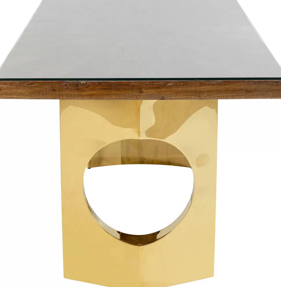 Stoły-KARE Design Stół Do Jadalni Blat Drewno I Szkło Nogi Złote 180x90 Cm