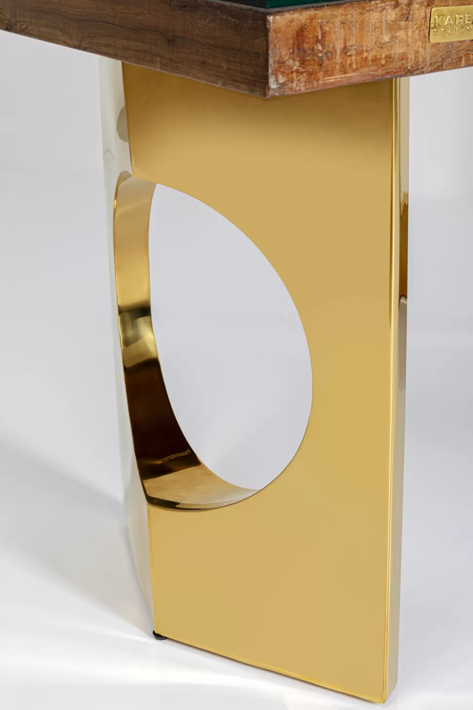 Stoły-KARE Design Stół Do Jadalni Blat Drewno I Szkło Nogi Złote 180x90 Cm