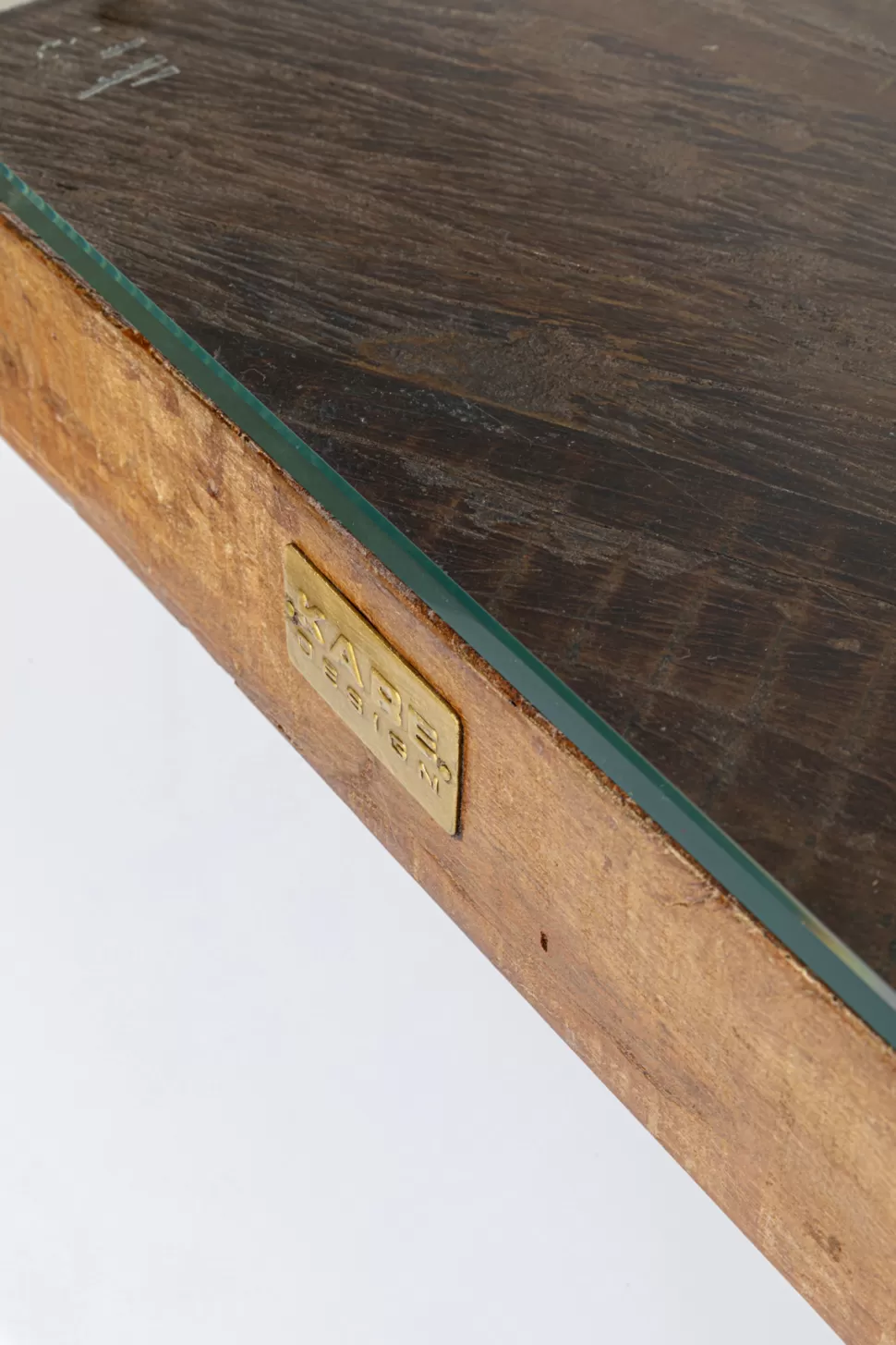 Stoły-KARE Design Stół Do Jadalni Blat Drewno I Szkło Nogi Złote 180x90 Cm