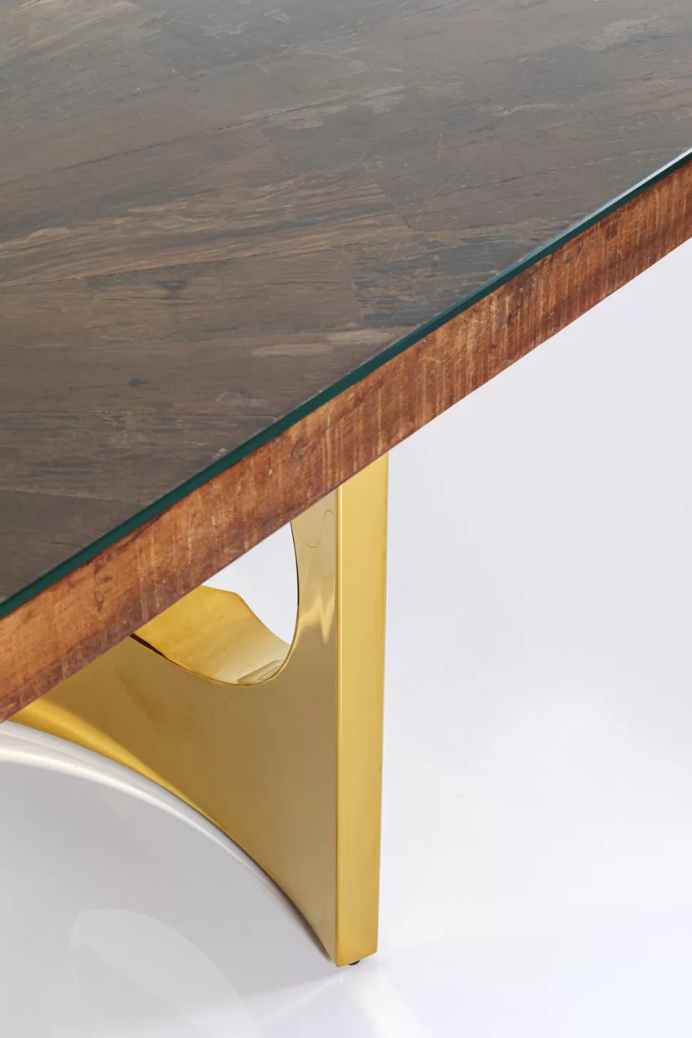 Stoły-KARE Design Stół Do Jadalni Blat Drewno I Szkło Nogi Złote 180x90 Cm