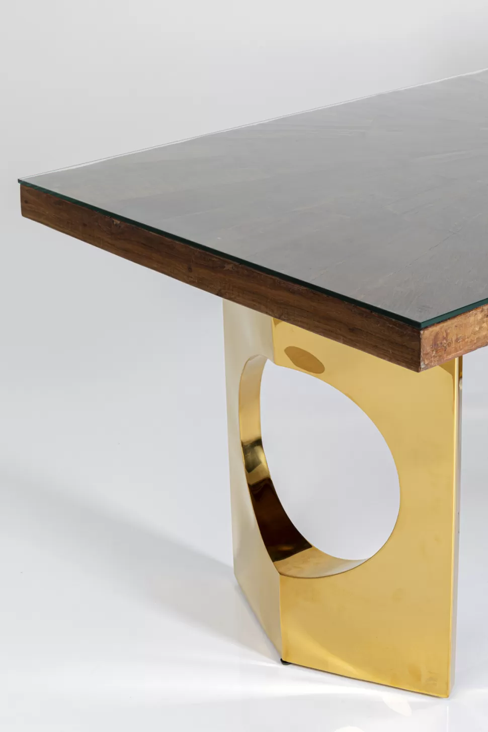 Stoły-KARE Design Stół Do Jadalni Blat Drewno I Szkło Nogi Złote 180x90 Cm