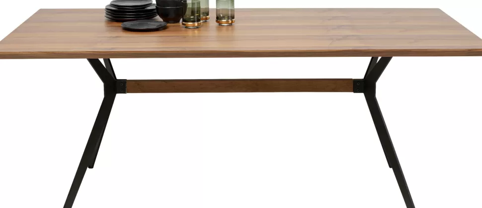 Stoły-KARE Design Stół Do Jadalni Blat Fornirowany Orzech Nogi Czarne Stalowe 200x90 Cm