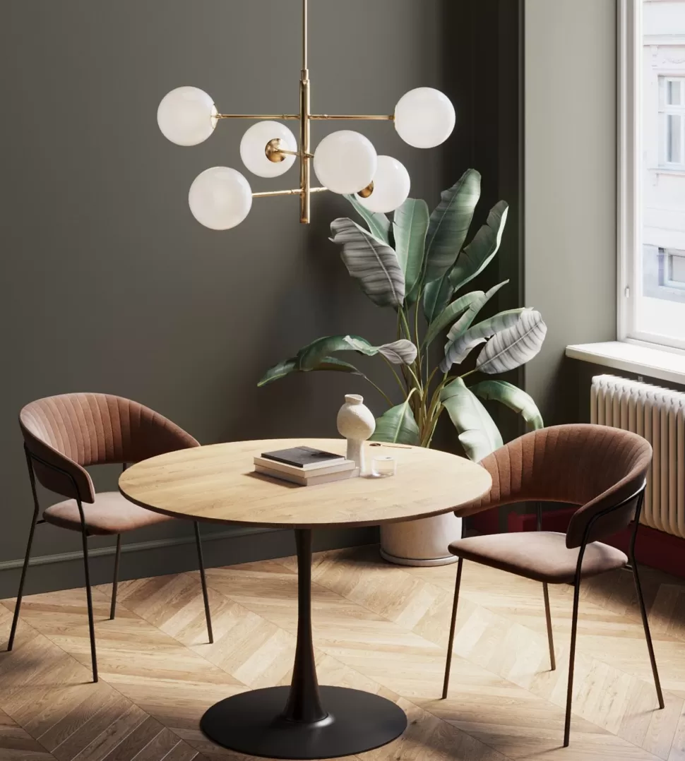 Stoły-KARE Design Stół Do Jadalni Blat MDF Kolor Dębowy Noga Stalowa Czarna Ø110 Cm