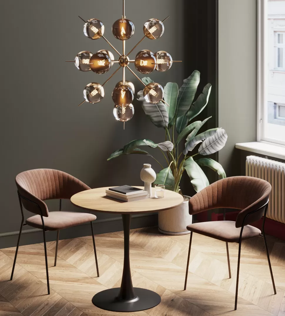Stoły-KARE Design Stół Do Jadalni Blat MDF Kolor Dębowy Noga Stalowa Czarna Ø80 Cm
