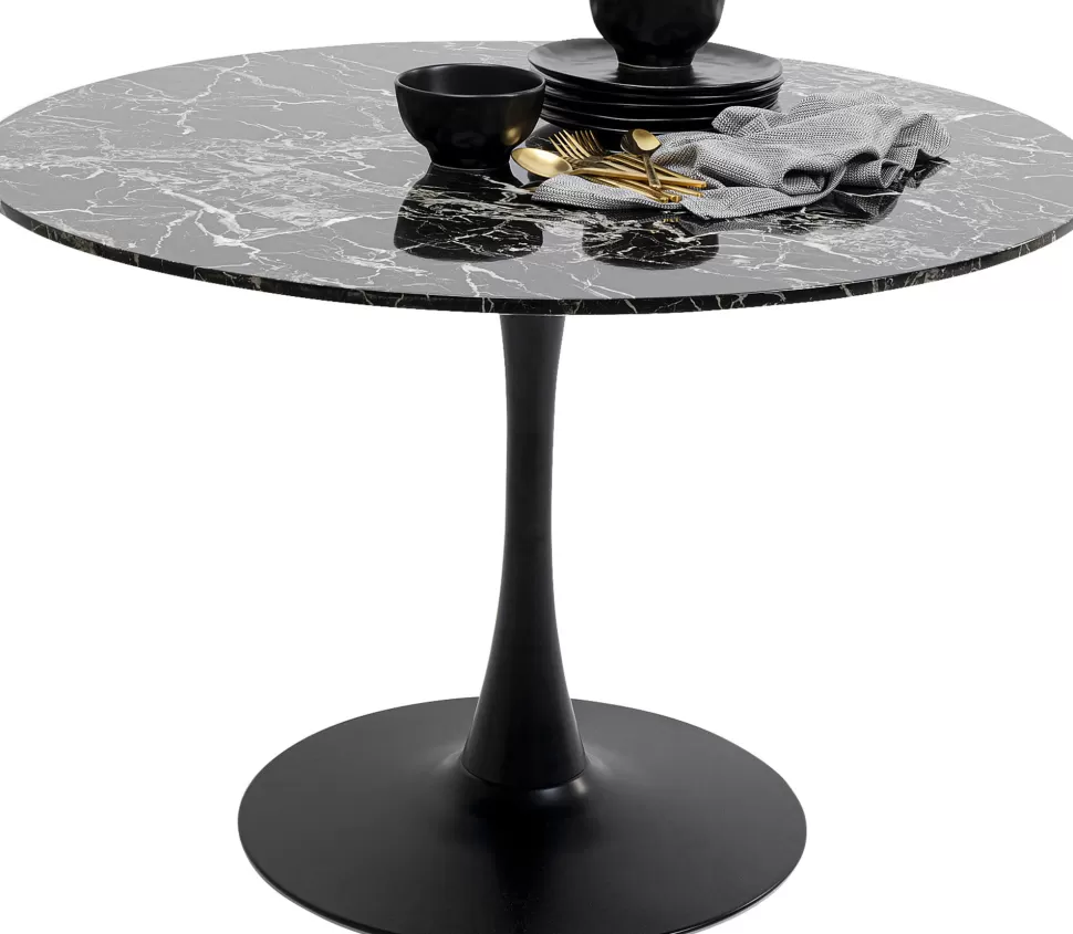 Stoły-KARE Design Stół Do Jadalni Czarny Blat MDF Imitacja Marmuru Ø110 Cm