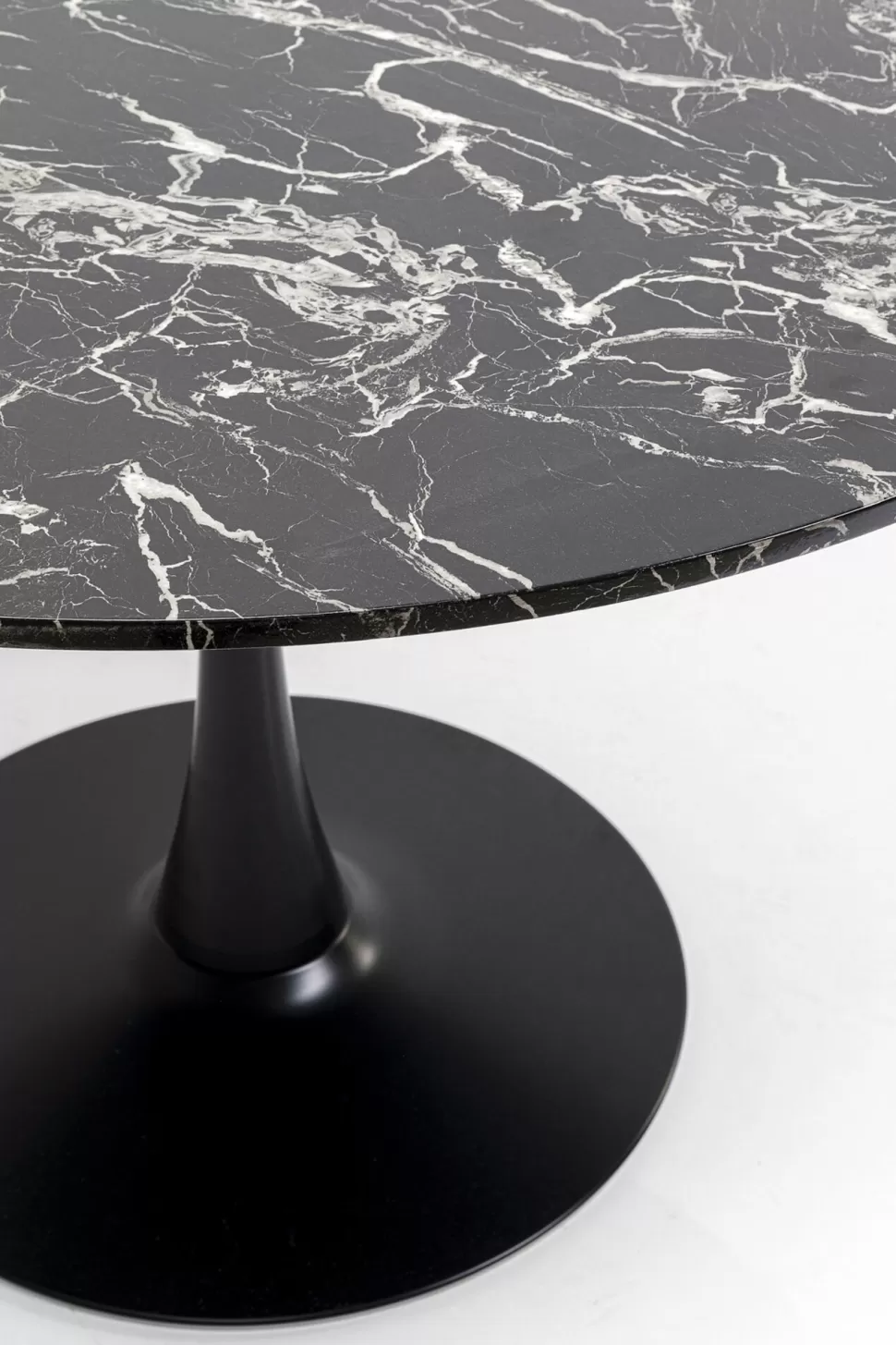 Stoły-KARE Design Stół Do Jadalni Czarny Blat MDF Imitacja Marmuru Ø110 Cm