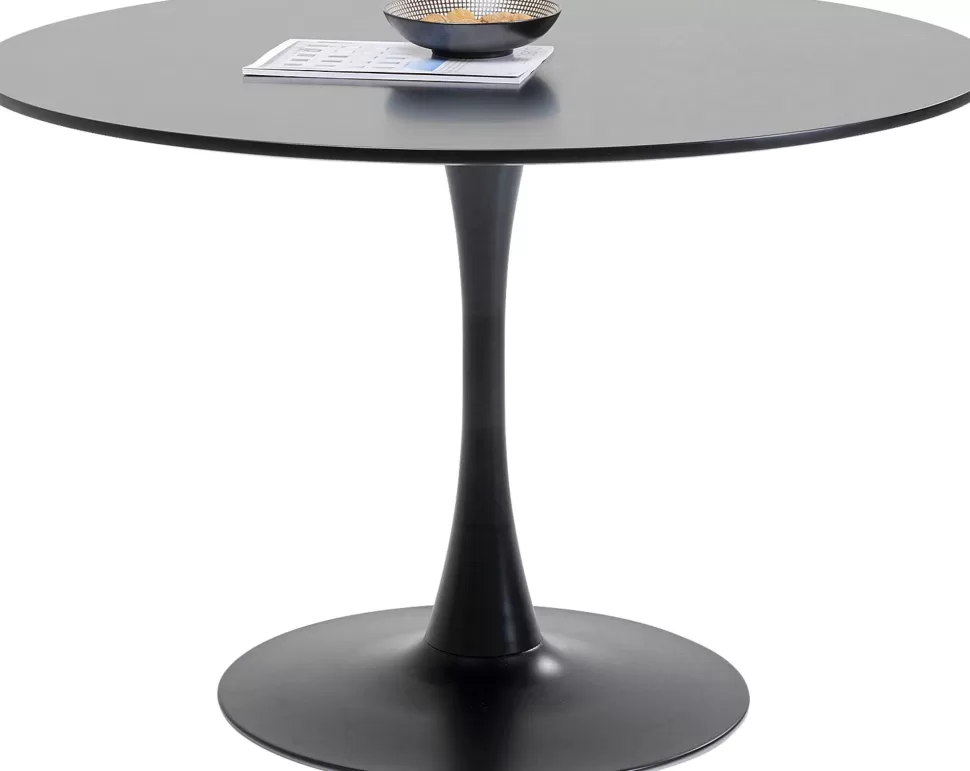 Stoły-KARE Design Stół Do Jadalni Czarny Blat MDF Noga Stalowa Ø110 Cm