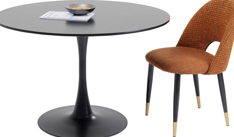 Stoły-KARE Design Stół Do Jadalni Czarny Blat MDF Noga Stalowa Ø110 Cm