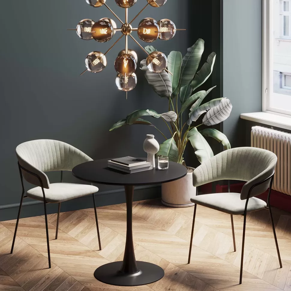 Stoły-KARE Design Stół Do Jadalni Czarny Blat MDF Noga Stalowa Ø80 Cm