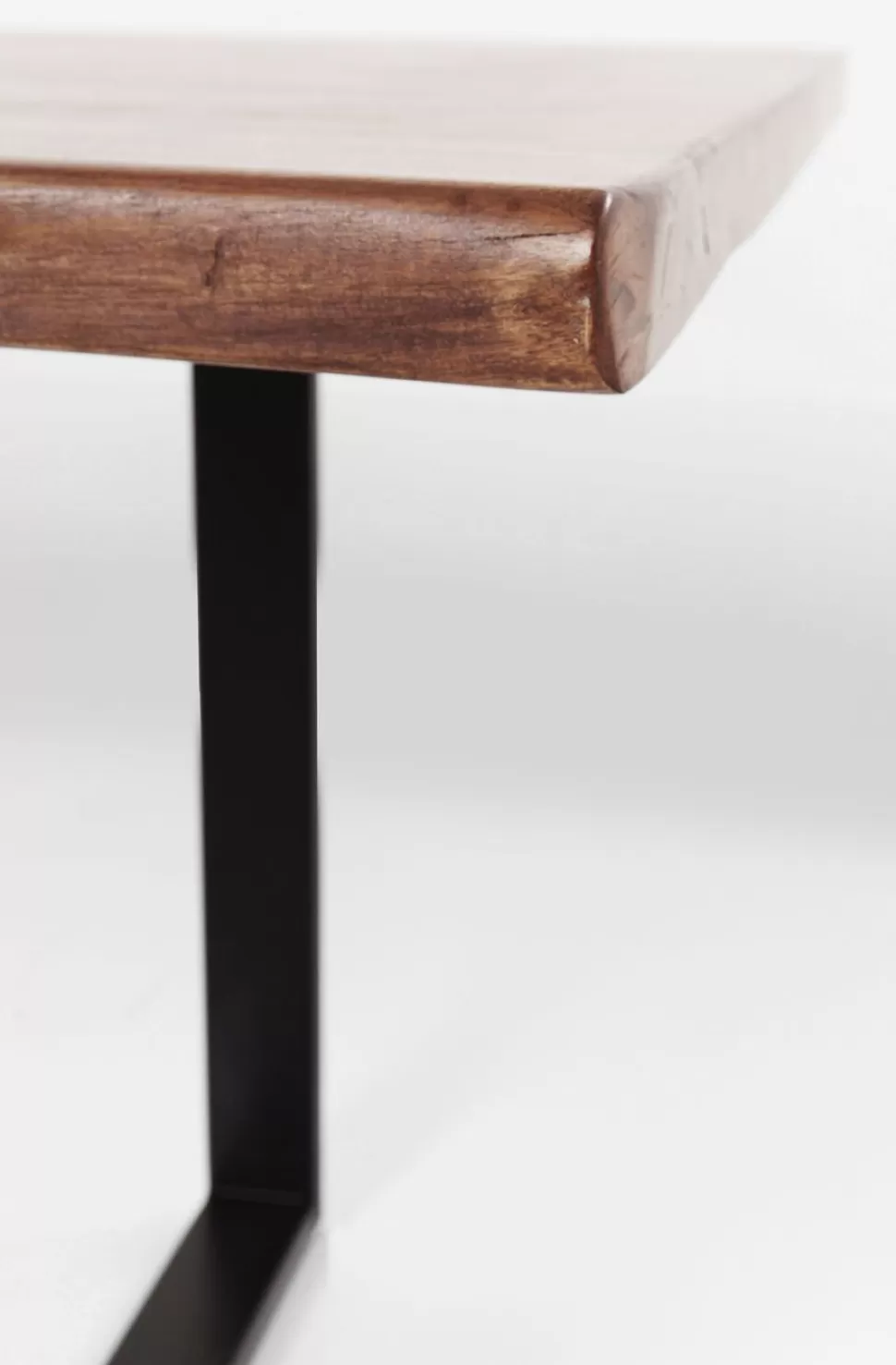 Stoły-KARE Design Stół Do Loftu 6-8 Osobowy Ciemnobrązowy Drewniany Blat Akacja Czarne Metalowe Nogi 200x100 Cm