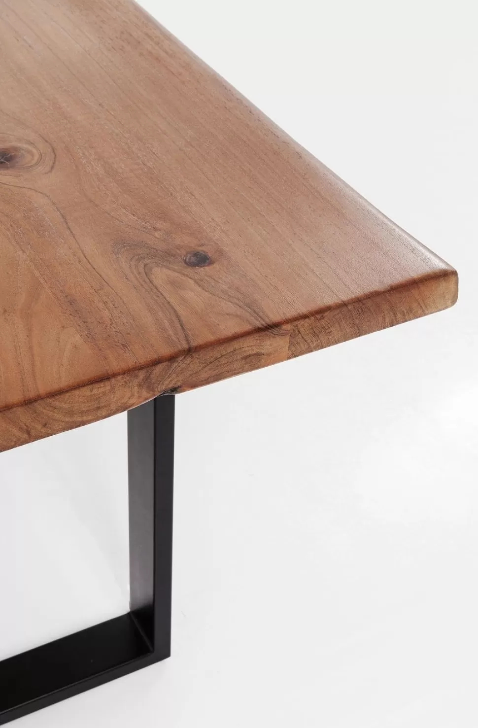 Stoły-KARE Design Stół Do Loftu 6-8 Osobowy Ciemnobrązowy Drewniany Blat Akacja Czarne Metalowe Nogi 200x100 Cm
