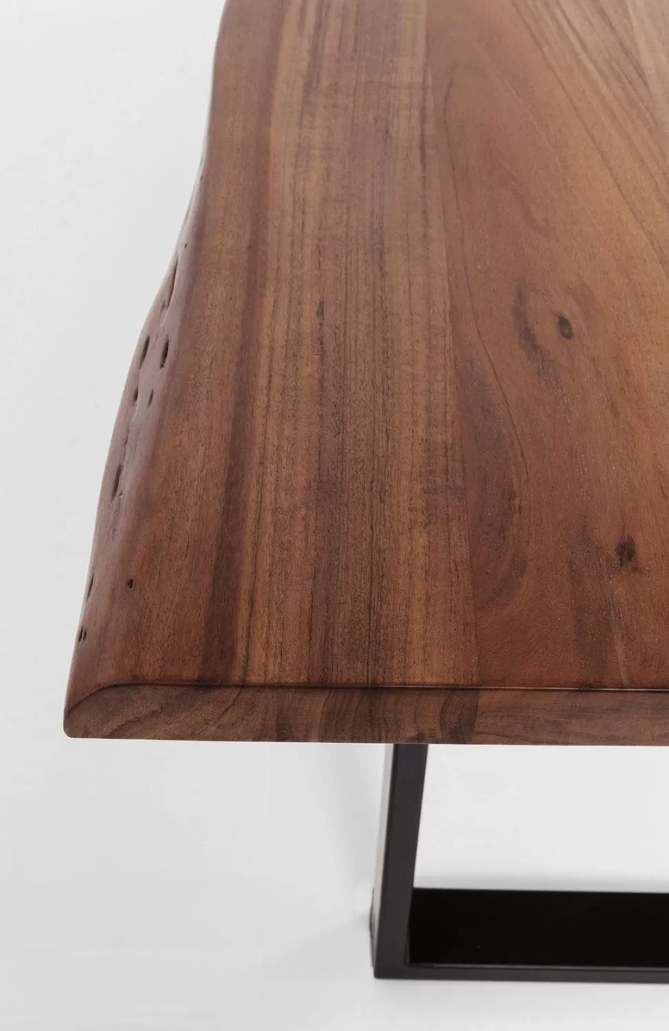 Stoły-KARE Design Stół Do Loftu 6-8 Osobowy Ciemnobrązowy Drewniany Blat Akacja Czarne Metalowe Nogi 200x100 Cm