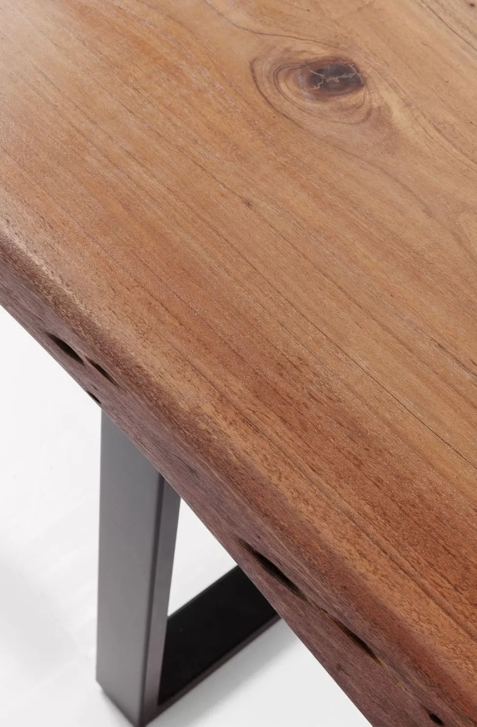 Stoły-KARE Design Stół Do Loftu 6-8 Osobowy Ciemnobrązowy Drewniany Blat Akacja Czarne Metalowe Nogi 200x100 Cm