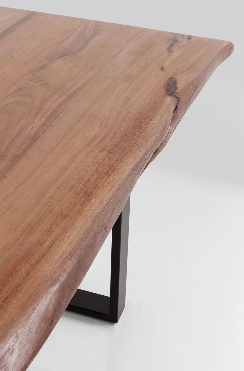 Stoły-KARE Design Stół Do Loftu 6-8 Osobowy Ciemnobrązowy Drewniany Blat Akacja Czarne Metalowe Nogi 200x100 Cm