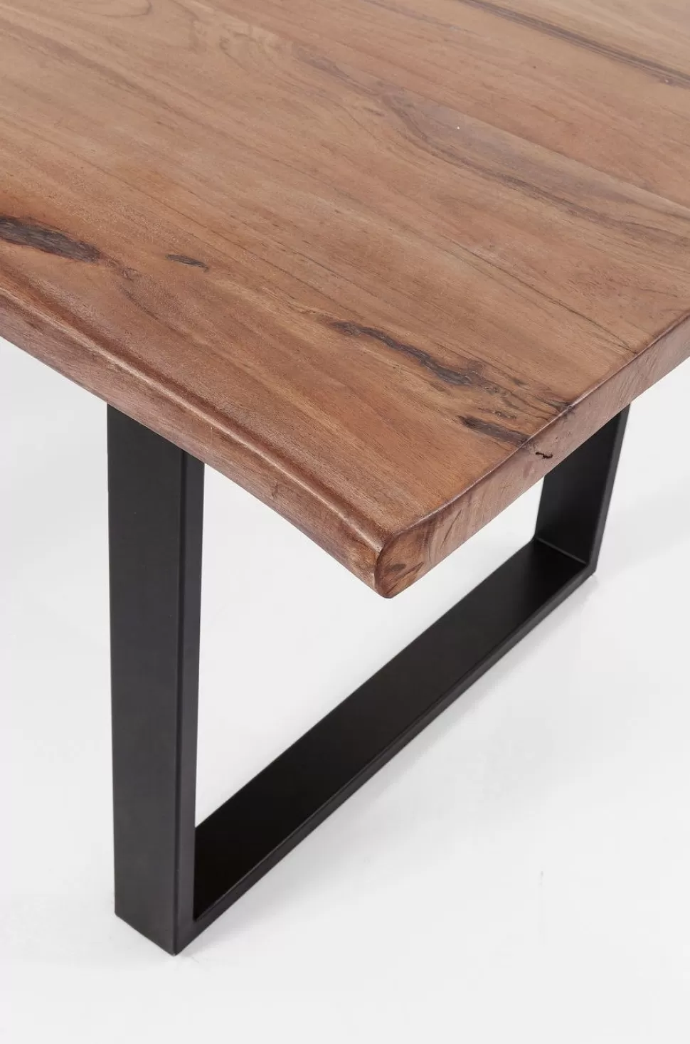 Stoły-KARE Design Stół Do Loftu 6-8 Osobowy Ciemnobrązowy Drewniany Blat Akacja Czarne Metalowe Nogi 200x100 Cm