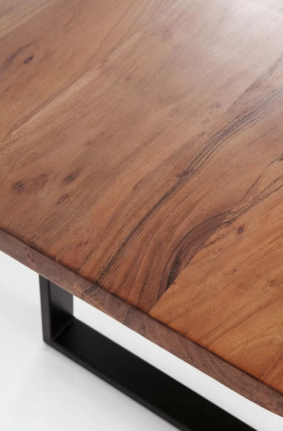 Stoły-KARE Design Stół Do Loftu 6-8 Osobowy Ciemnobrązowy Drewniany Blat Akacja Czarne Metalowe Nogi 200x100 Cm