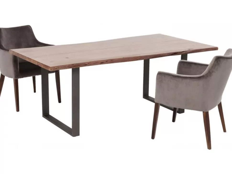 Stoły-KARE Design Stół Do Loftu 6-8 Osobowy Ciemnobrązowy Drewniany Blat Akacja Czarne Metalowe Nogi 200x100 Cm