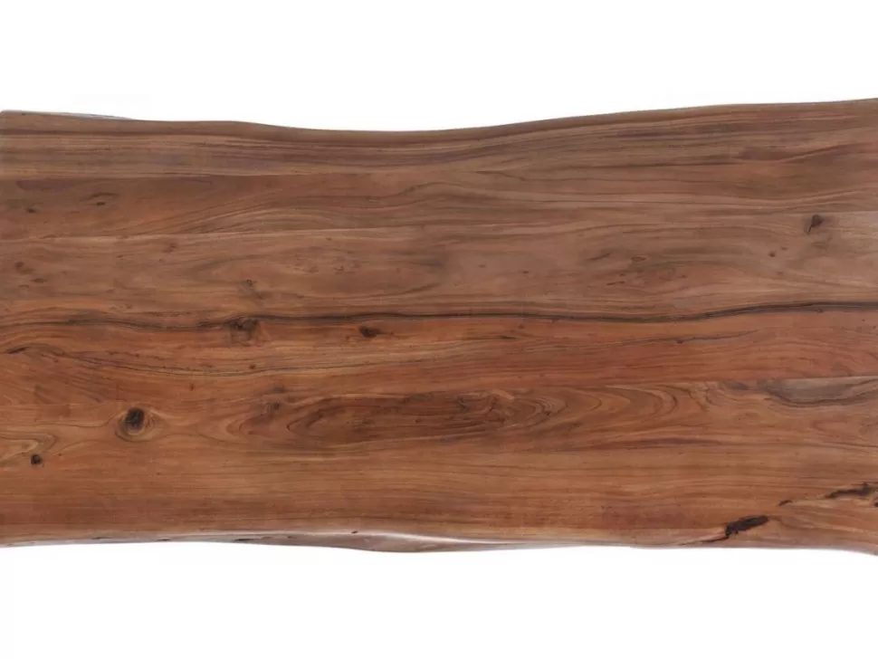 Stoły-KARE Design Stół Do Loftu 6-8 Osobowy Ciemnobrązowy Drewniany Blat Akacja Czarne Metalowe Nogi 200x100 Cm