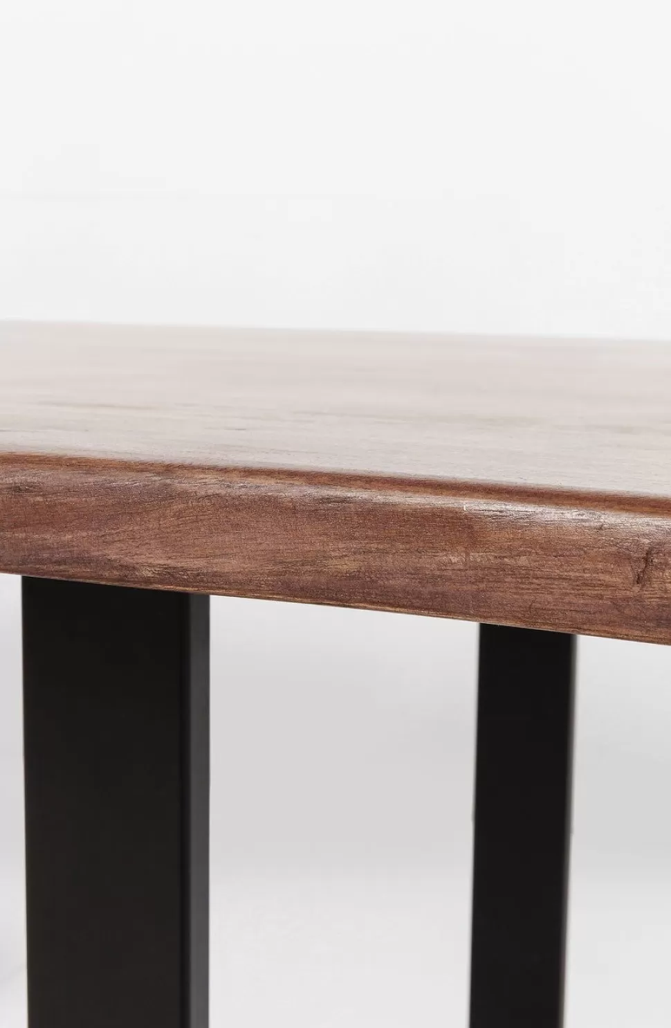 Stoły-KARE Design Stół Do Loftu 6-8 Osobowy Ciemnobrązowy Drewniany Blat Akacja Czarne Metalowe Nogi 200x100 Cm