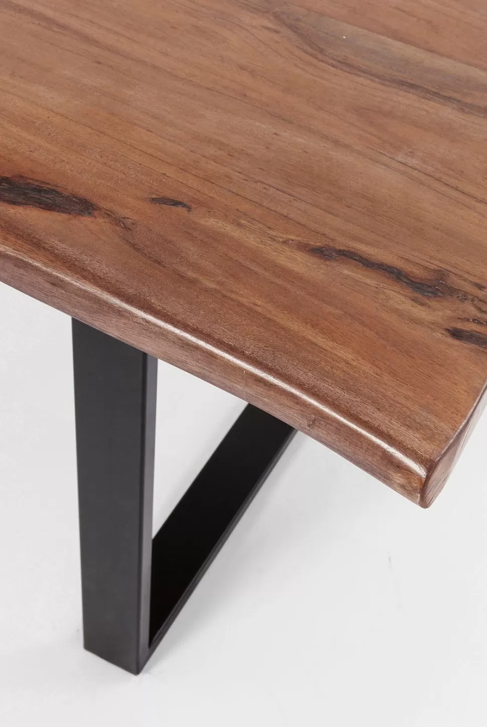 Stoły-KARE Design Stół Do Loftu 6-8 Osobowy Ciemnobrązowy Drewniany Blat Akacja Czarne Metalowe Nogi 200x100 Cm