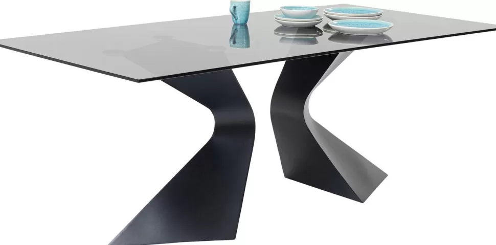Stoły-KARE Design Stół Gloria 200x100 Cm Blat Szklany Przydymiony - Nogi Czarne