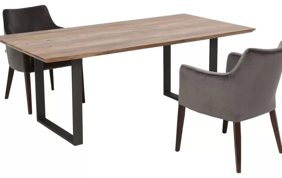 Stoły-KARE Design Stół Industrialny Do Jadani Z Drewnianym Blatem I Metalowymi Szarymi Nogami 160x80 Cm