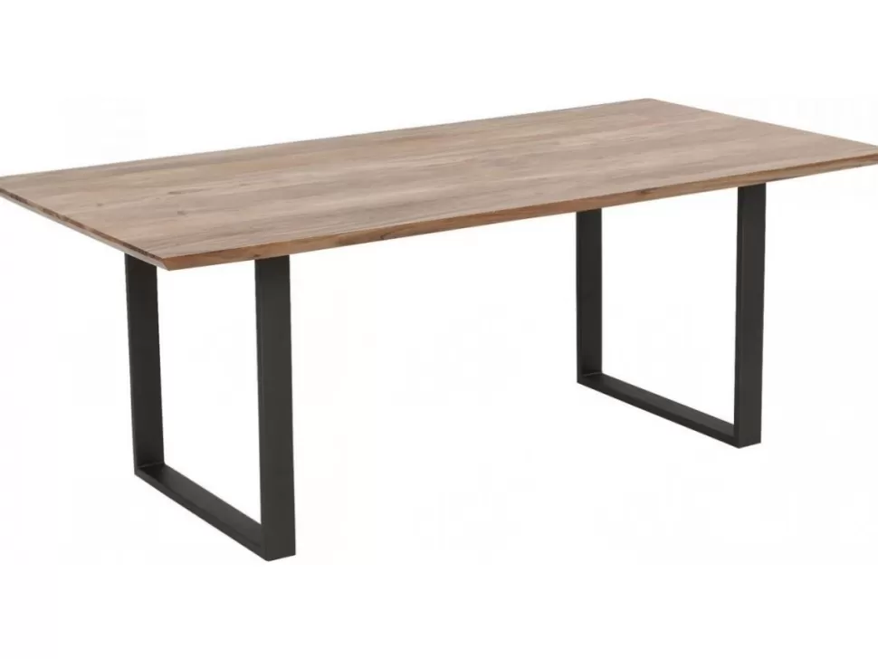 Stoły-KARE Design Stół Industrialny Do Jadani Z Drewnianym Blatem I Metalowymi Szarymi Nogami 200x100 Cm