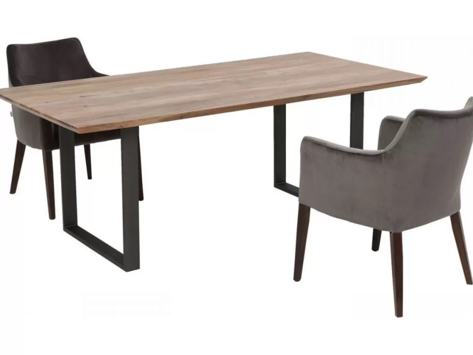 Stoły-KARE Design Stół Industrialny Do Jadani Z Drewnianym Blatem I Metalowymi Szarymi Nogami 200x100 Cm