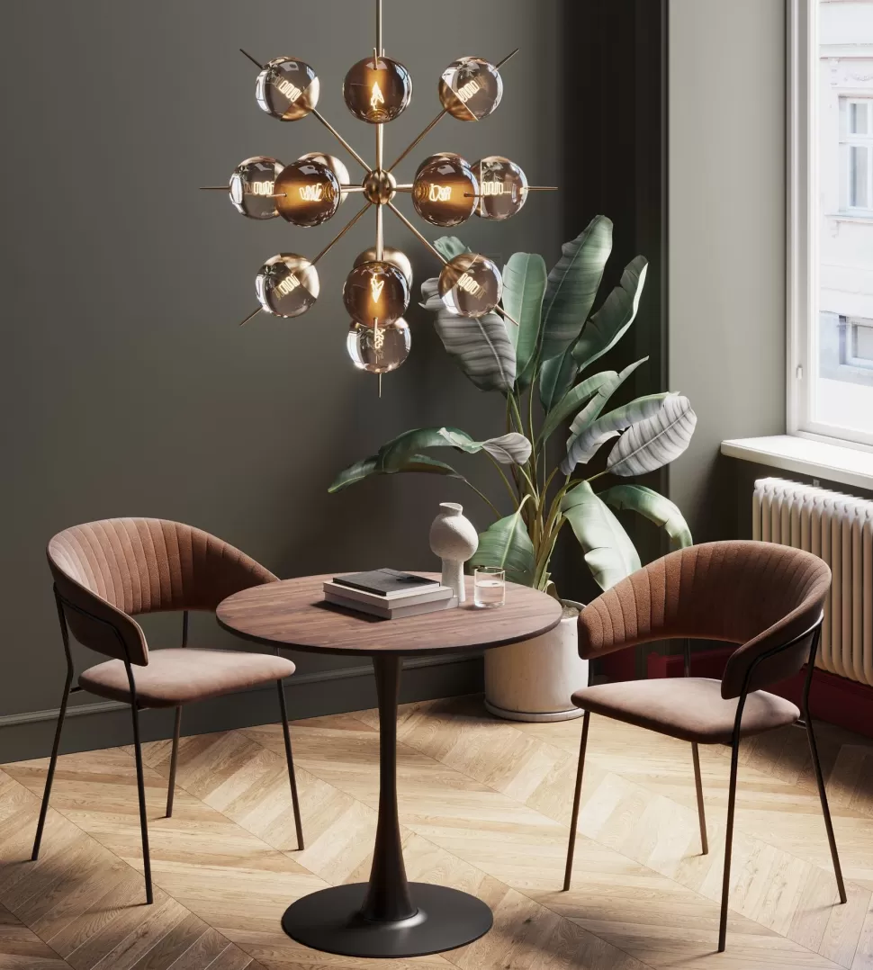 Stoły-KARE Design Stół Loft W Okleinie Orzech Włoski Noga Czarna Ø80 Cm