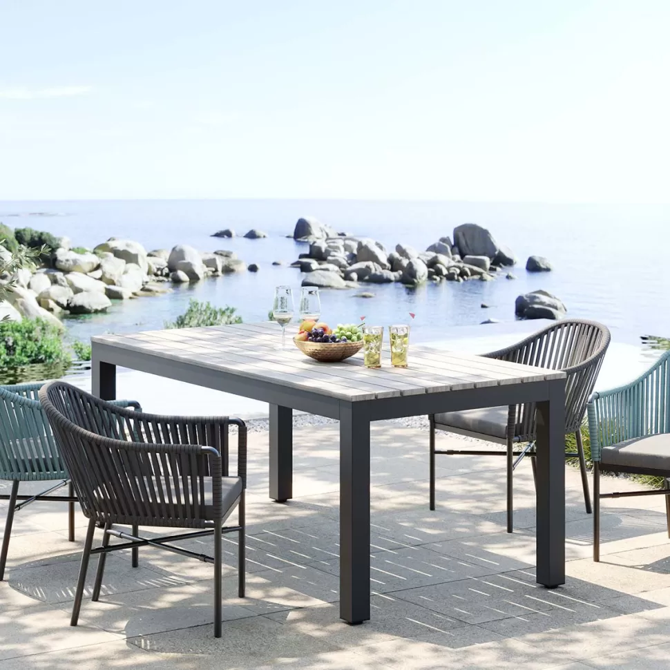 Stoły-KARE Design Stół Ogrodowy Blat Prostokątny Szary Polywood Nogi Z Aluminium Czarne 180x90 Cm