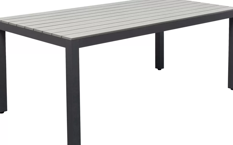 Stoły-KARE Design Stół Ogrodowy Blat Prostokątny Szary Polywood Nogi Z Aluminium Czarne 180x90 Cm
