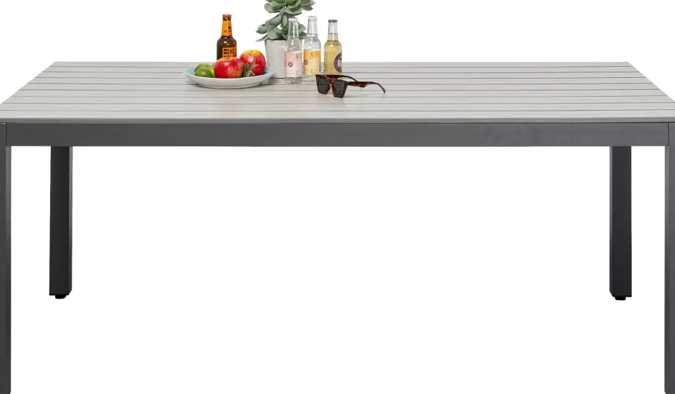 Stoły-KARE Design Stół Ogrodowy Blat Prostokątny Szary Polywood Nogi Z Aluminium Czarne 180x90 Cm