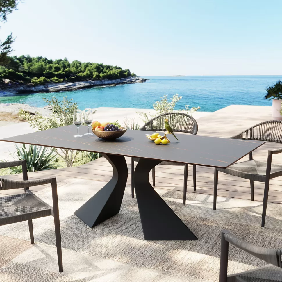 Stoły-KARE Design Stół Ogrodowy Czarny Blat Ceramika Nogi Aluminium 180x90 Cm
