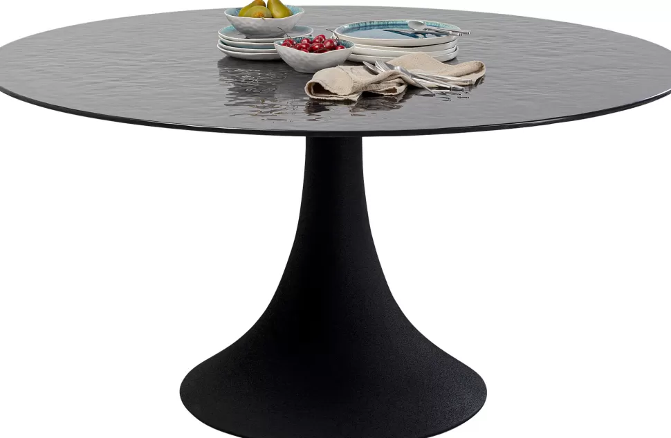 Stoły-KARE Design Stół Ogrodowy Czarny Ze Szklanym Blatem Ø150 Cm