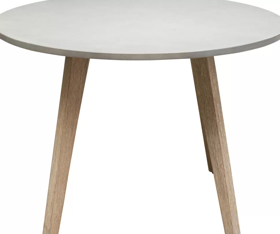 Stoły-KARE Design Stół Ogrodowy Okrągły Blat Cementowy Nogi Z Drewna Akacjowego Ø110 Cm