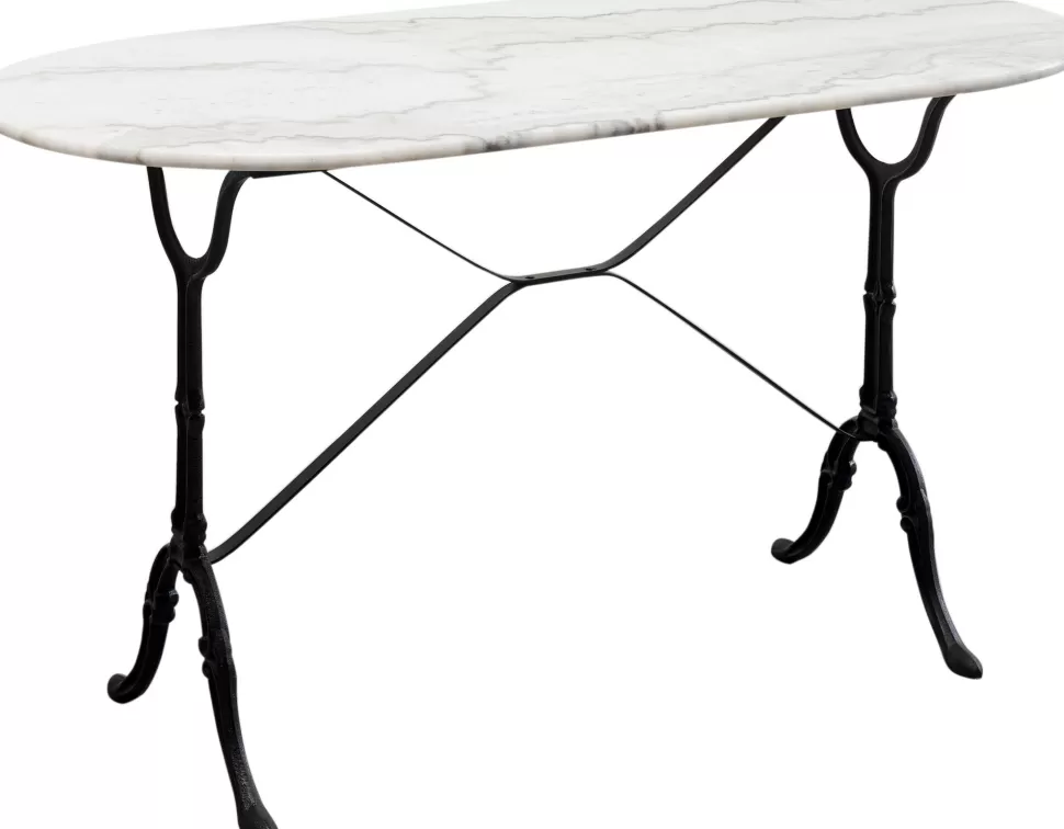 Stoły-KARE Design Stół Ogrodowy Z Białym Marmurowym Blatem Nogi Czarne Stalowe 120x60 Cm