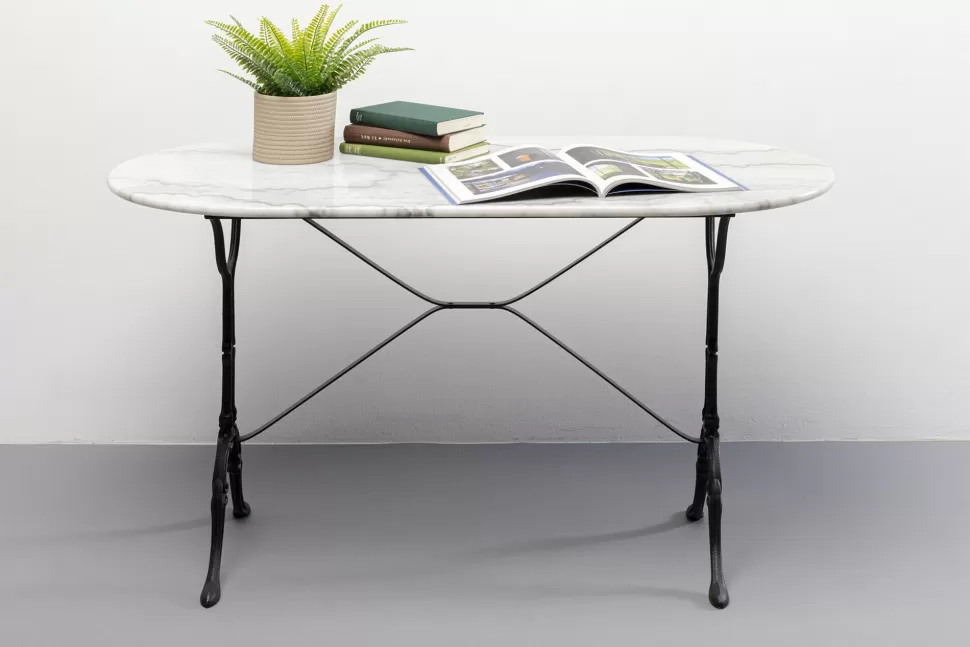 Stoły-KARE Design Stół Ogrodowy Z Białym Marmurowym Blatem Nogi Czarne Stalowe 120x60 Cm