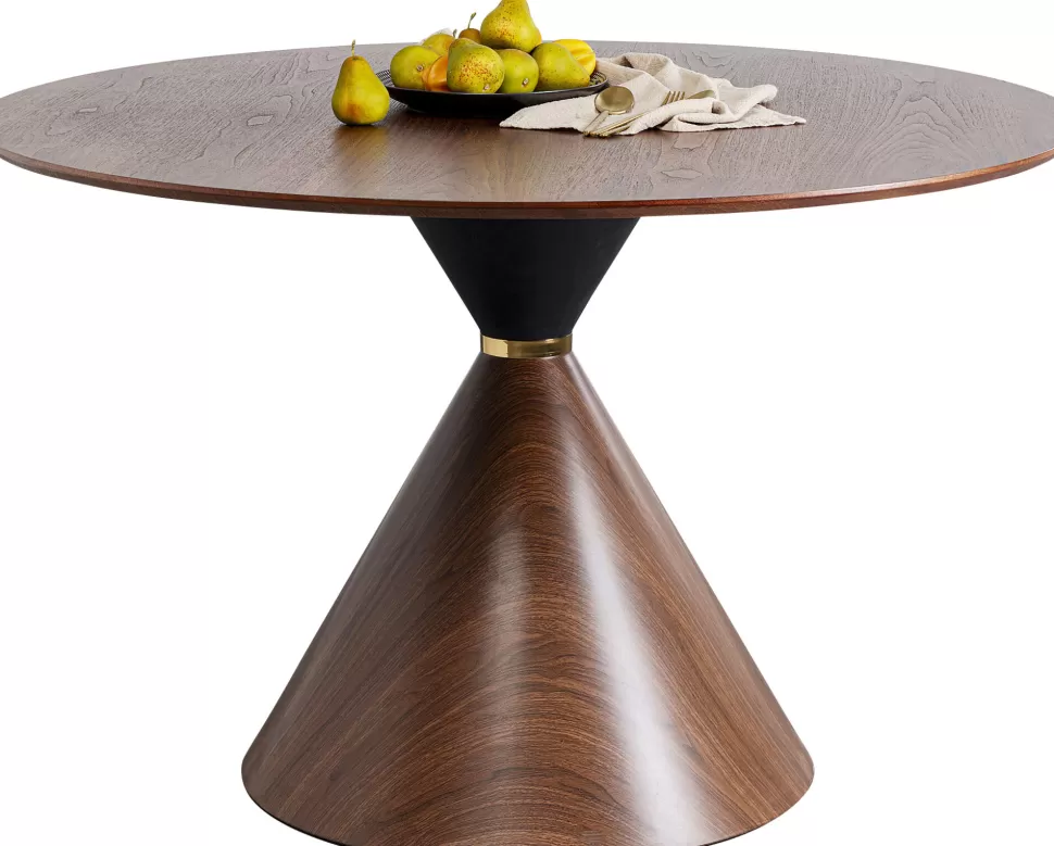 Stoły-KARE Design Stół Okrągły Blat Fornirowany Orzech Ø120 Cm Podstawa Stalowa