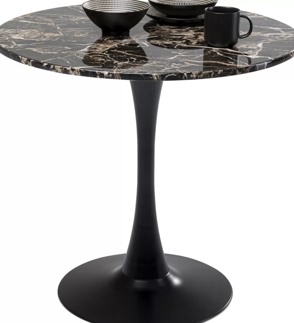 Stoły-KARE Design Stół Okrągły Blat MDF Imitacja Marmuru Czarny Ø80 Cm