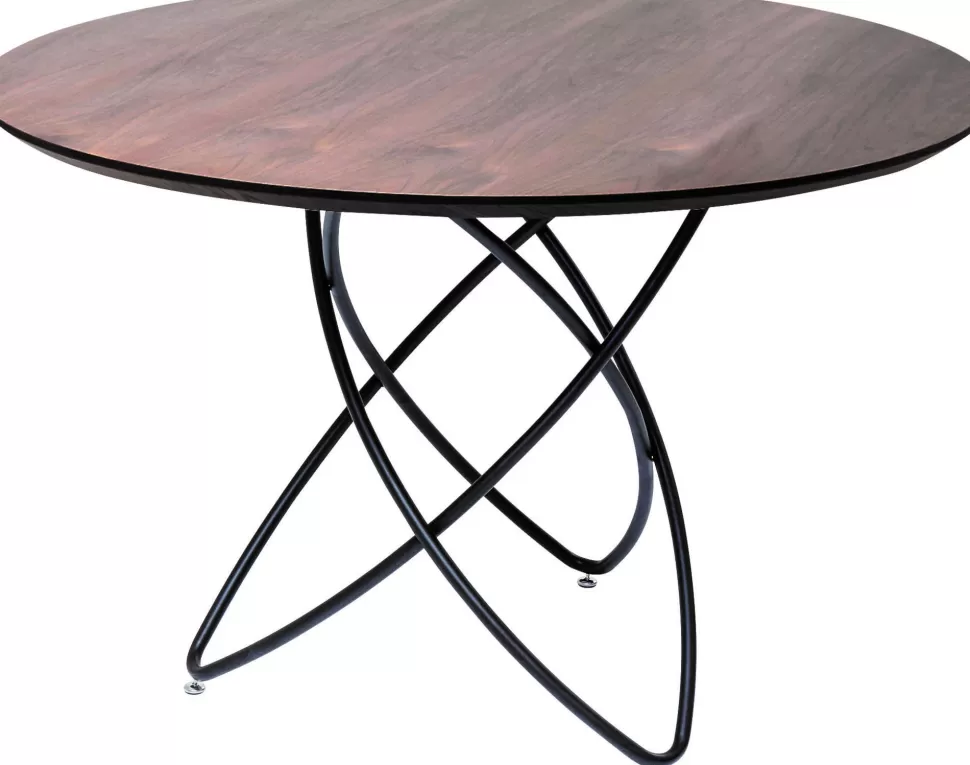 Stoły-KARE Design Stół Okrągły Brązowy Blat Fornirowany Orzech Nogi Stalowe Ø120 Cm
