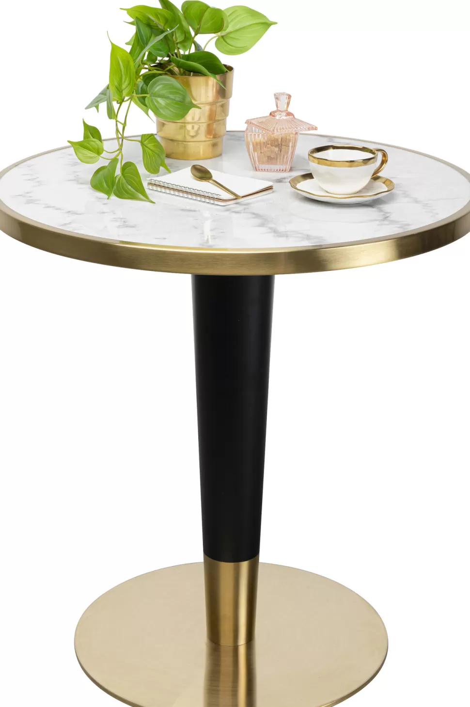 Stoły-KARE Design Stół Okrągły Glamour Blat Biały Marmurowy Podstawa Czarno-złota Ø70 Cm