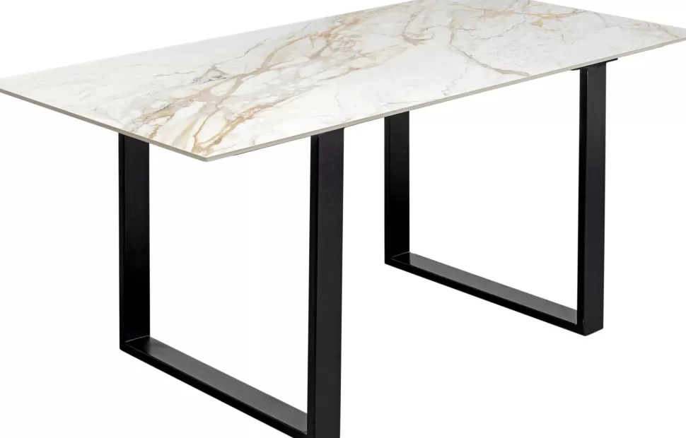 Stoły-KARE Design Stół Prostokątny Blat Kamionkowy Nogi Czarne Stalowe 160x80 Cm