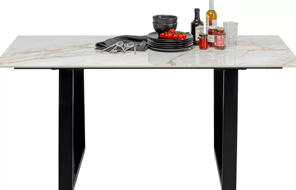 Stoły-KARE Design Stół Prostokątny Blat Kamionkowy Nogi Czarne Stalowe 160x80 Cm