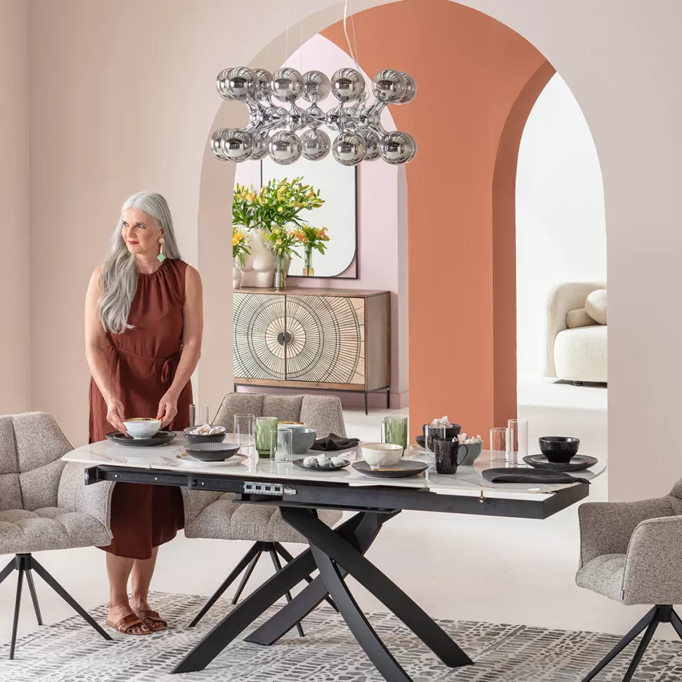 Stoły-KARE Design Stół Rozkładany Blat Ceramiczny Biały Podstawa Stal Czarna 120-180x90 Cm
