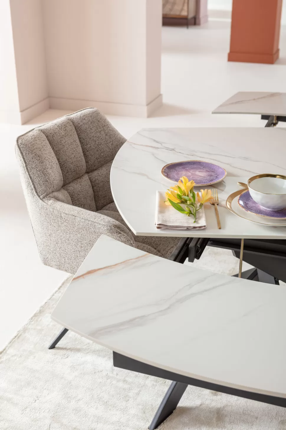Stoły-KARE Design Stół Rozkładany Blat Ceramiczny Biały Podstawa Stal Czarna 120-180x90 Cm