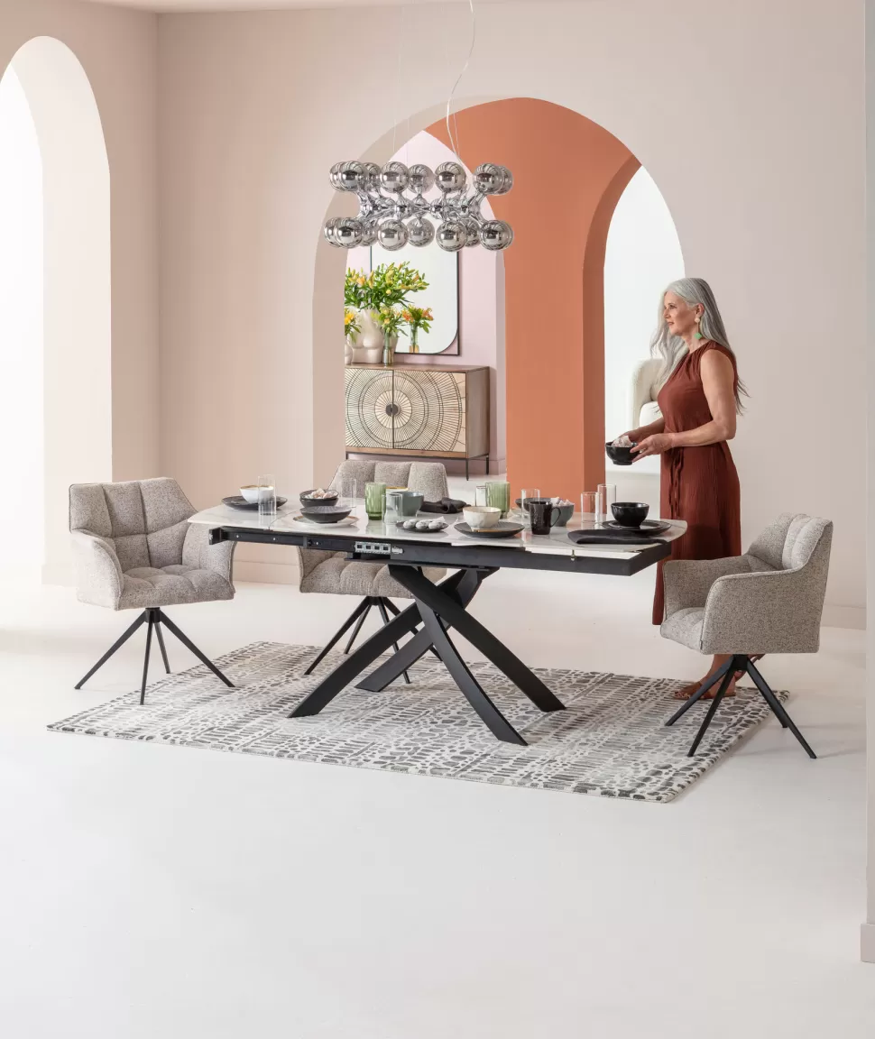 Stoły-KARE Design Stół Rozkładany Blat Ceramiczny Biały Podstawa Stal Czarna 120-180x90 Cm